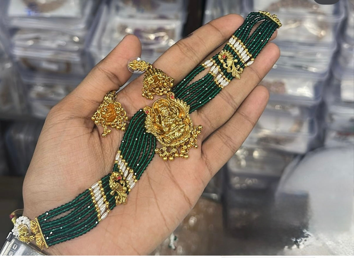 Premium onyx beads Lakshmi choker- elite buyers