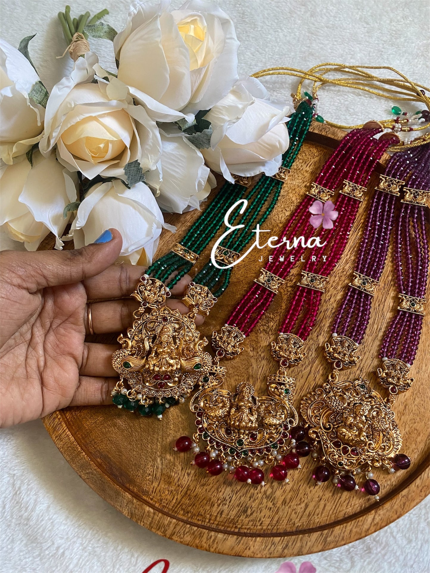 Traditional Lakshmi Pendant Beaded Haram – South Indian Antique Jewelry by Eterna