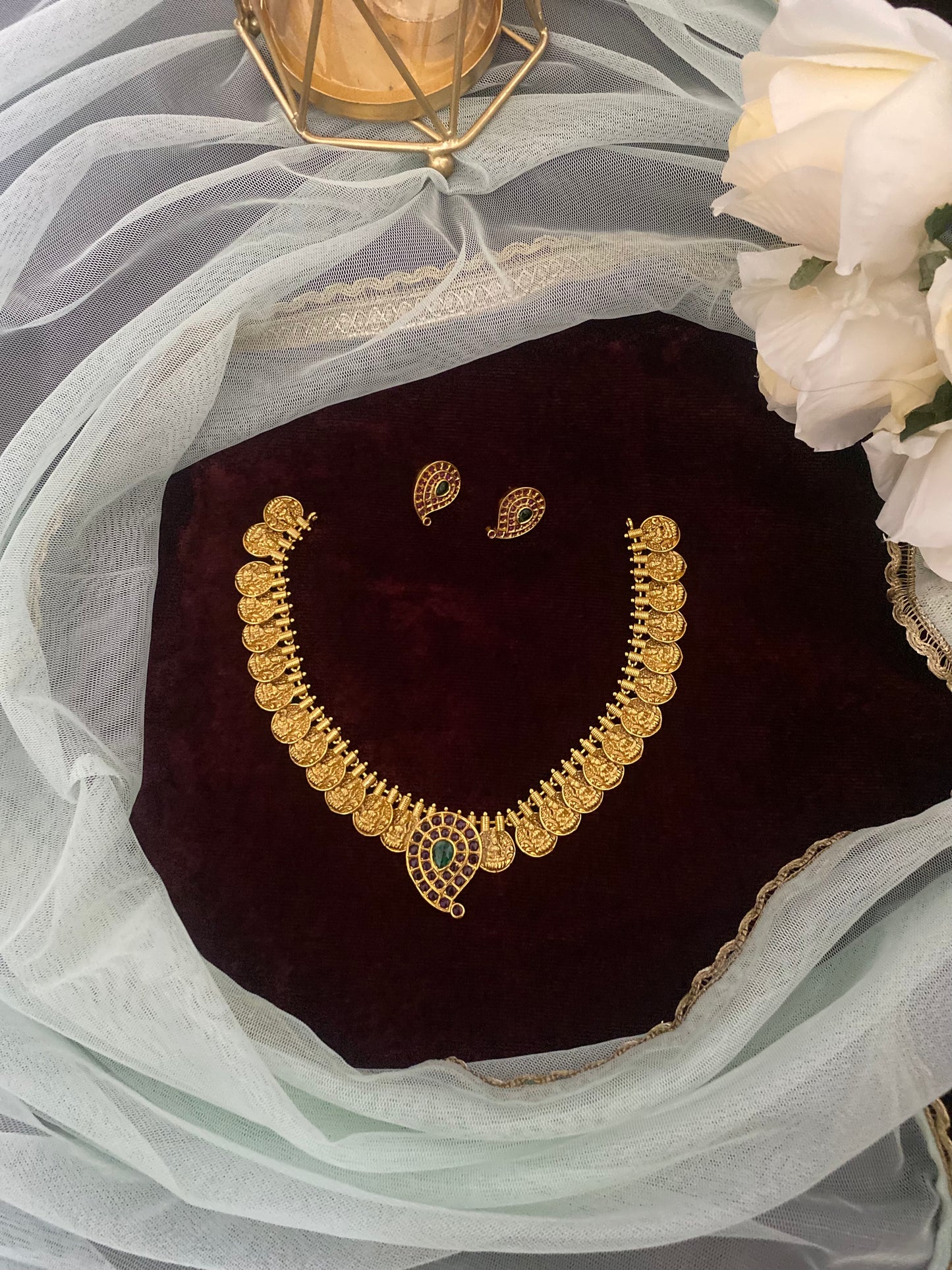 Premium Lakshmi Coin Temple Mango Design Necklace