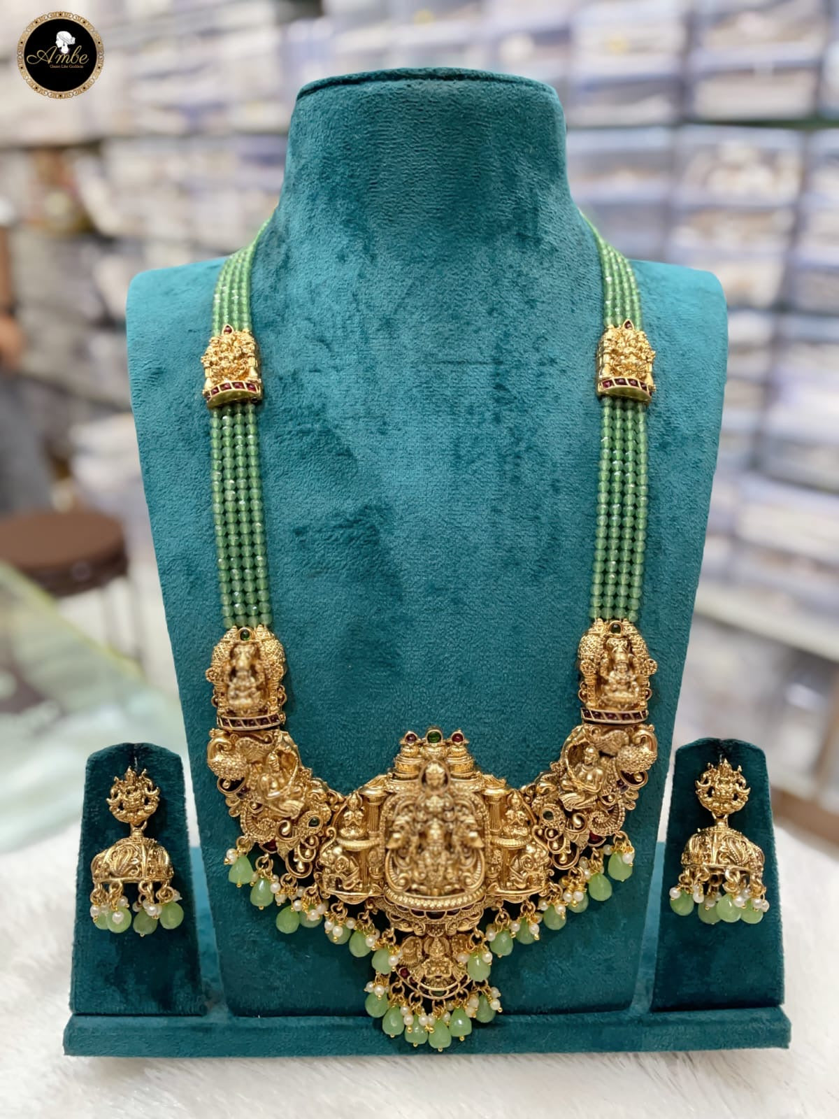 Exquisite Antique Green Luxury Haram onyx beads| Antique Finish Indian Jewelry for Elite Buyers