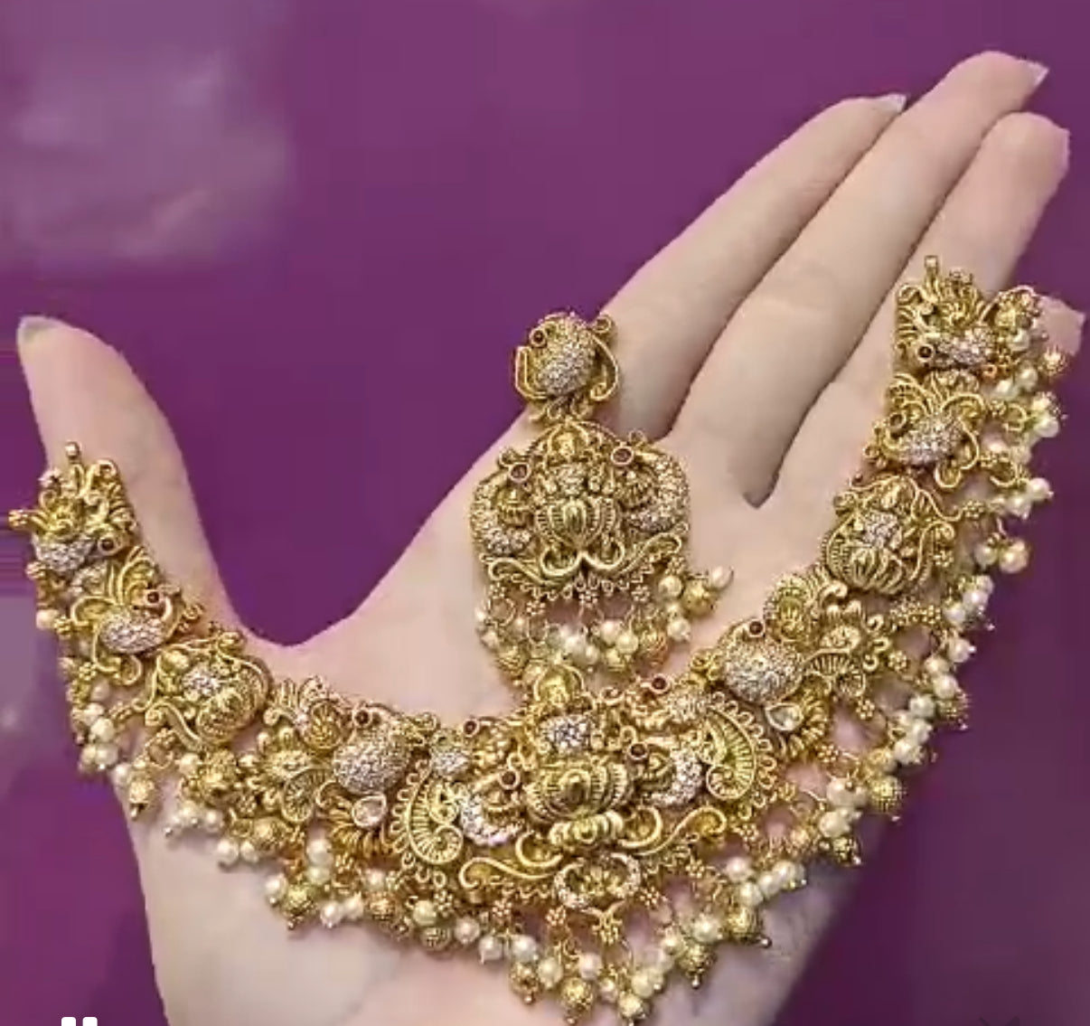 Premium Lakshmi 3D Printing rice pearl necklace set