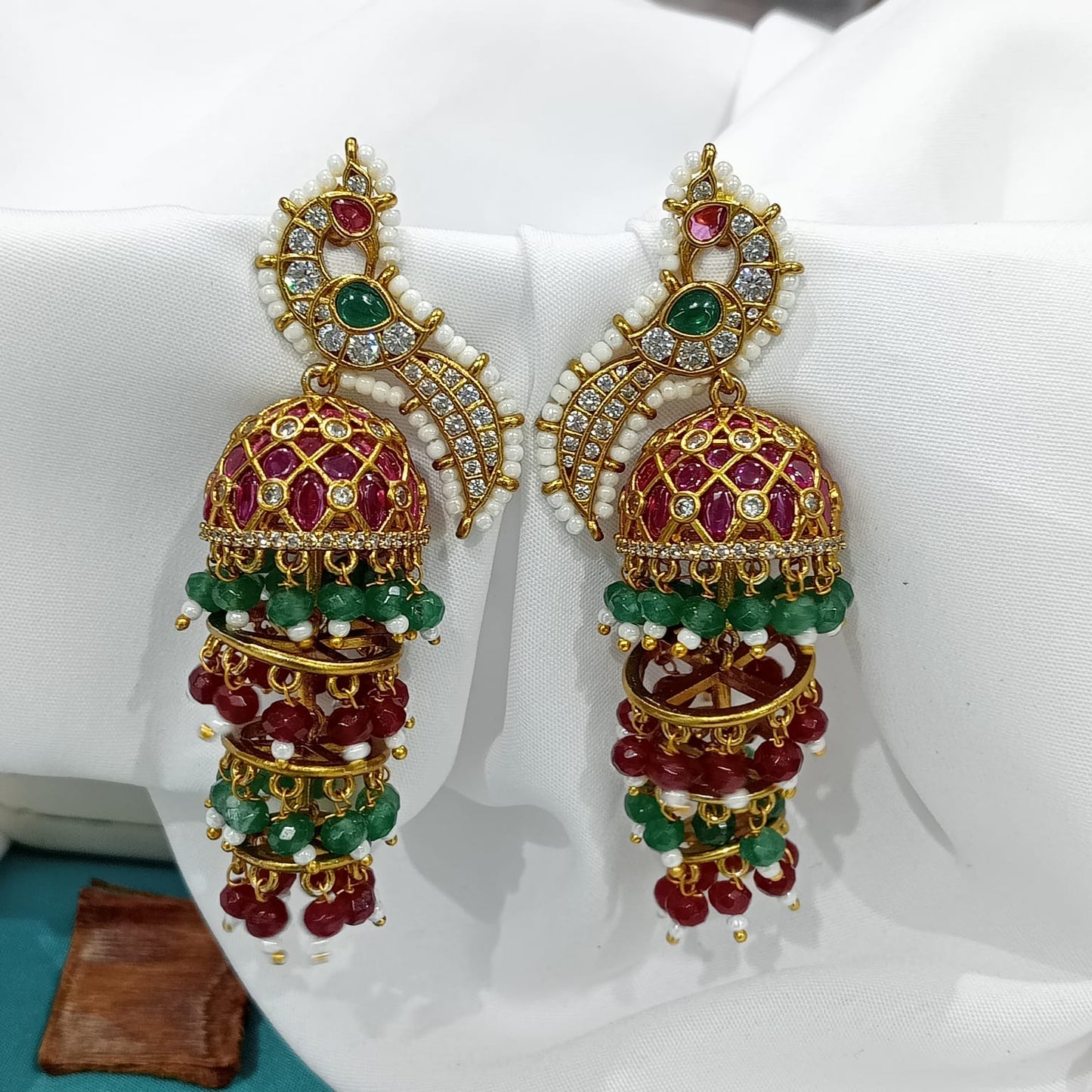 Premium Jada 3 layer peacock jhumkas
