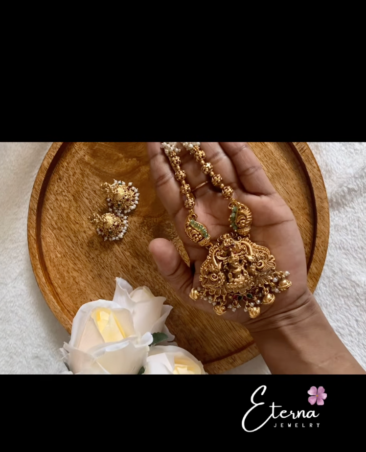 Premium Antique finish lakshmi pearl mid length haram