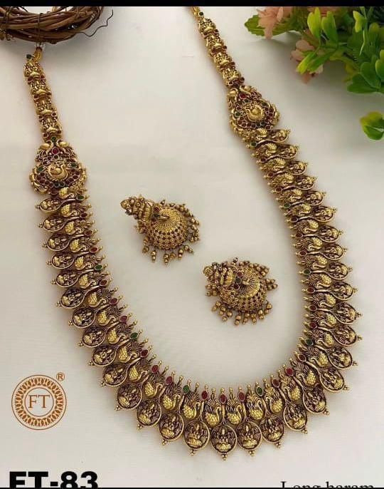 Premium Antique finish Long Haram Necklace Set | Luxury Indian Jewelry for Weddings