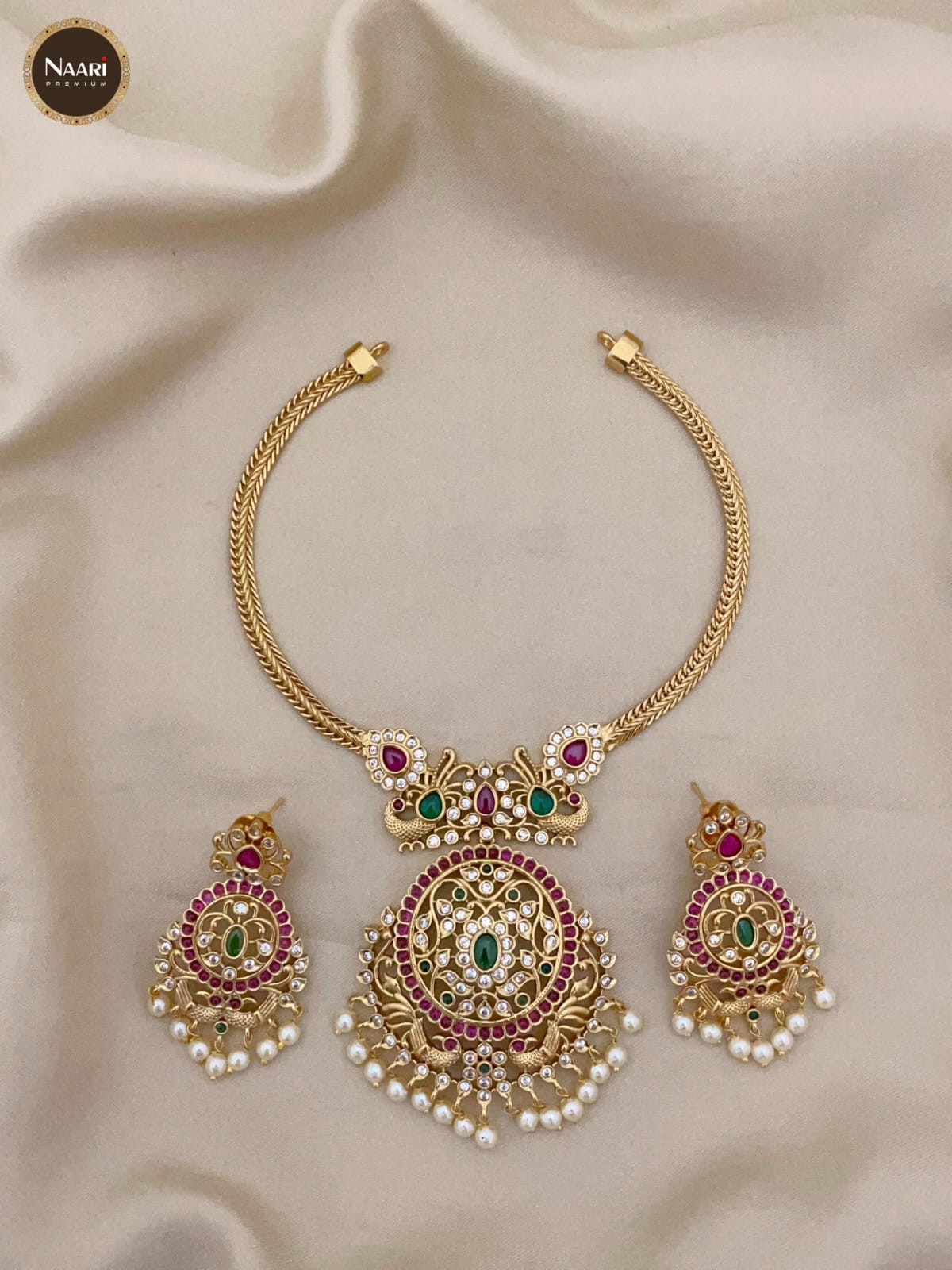 Premium ataigai| Gold-Plated Choker with Pearls, Kundan & Ruby Stones