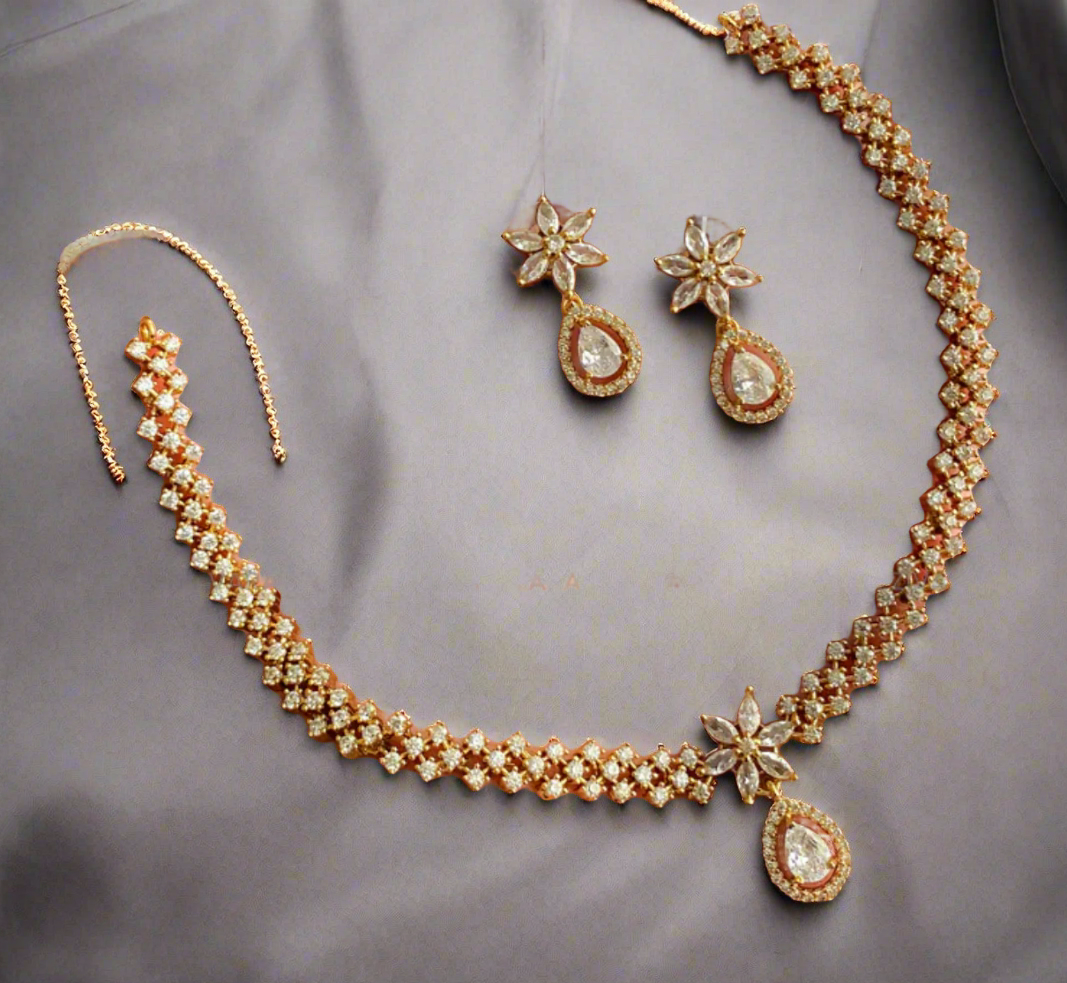 Premium American diamond flower drop necklace