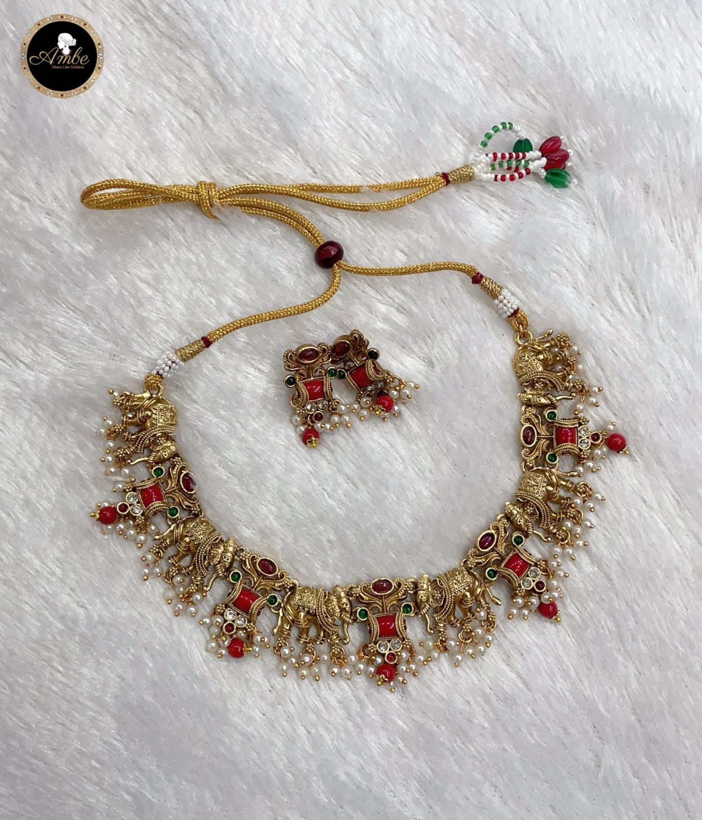 Premium elephant coral necklace