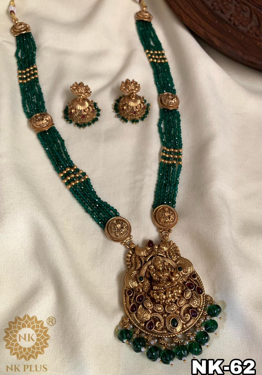 Premium antique green beads haram