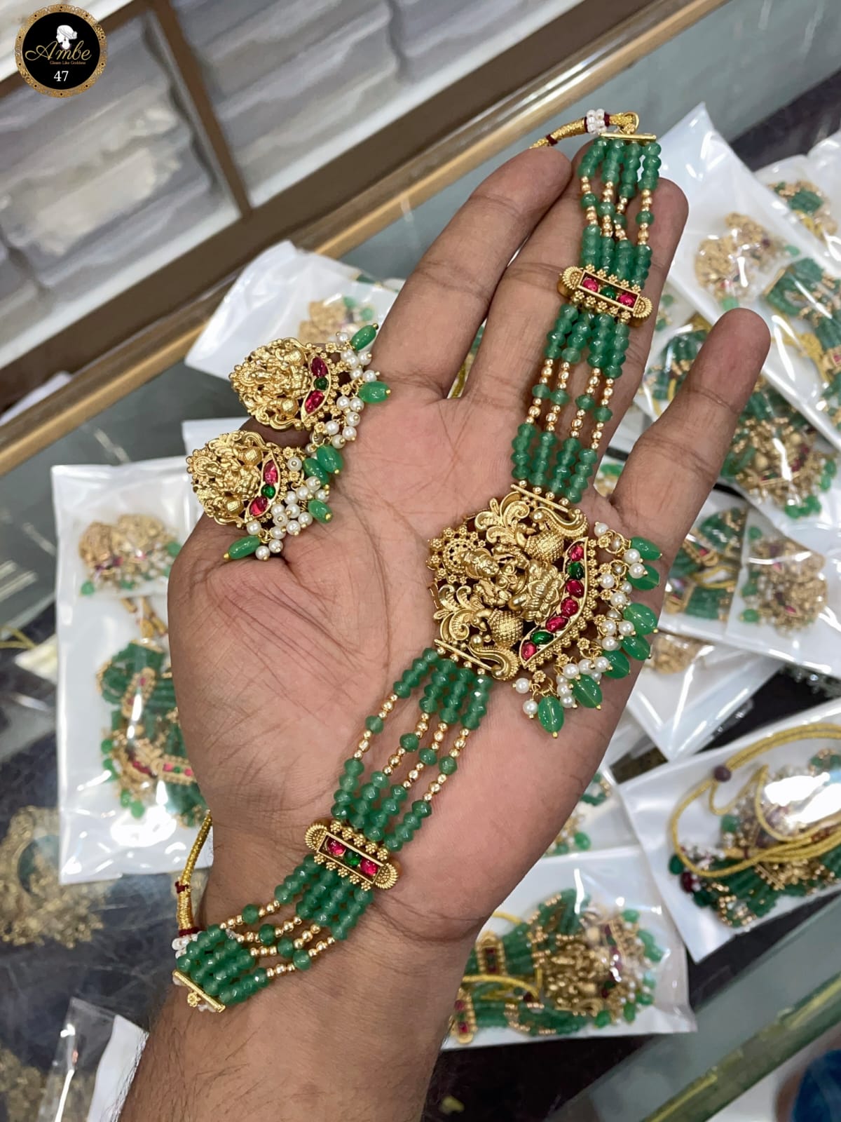 Premium Green beads Bridal Set