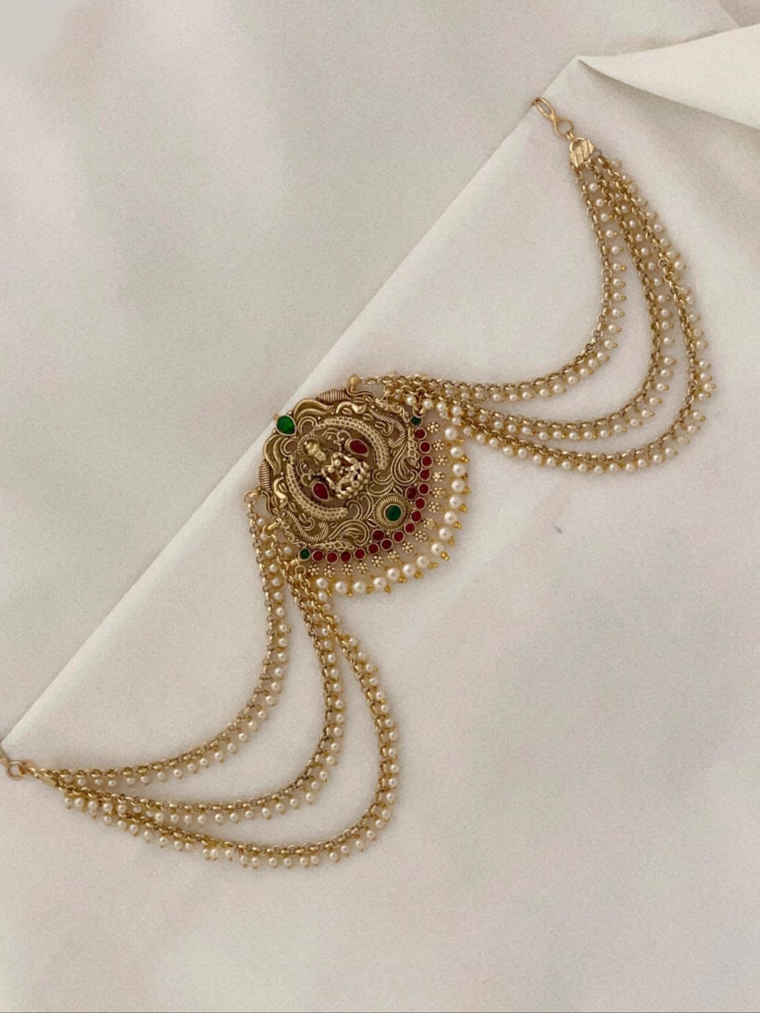 Premium lakshmi pearl droppings hair brooch
