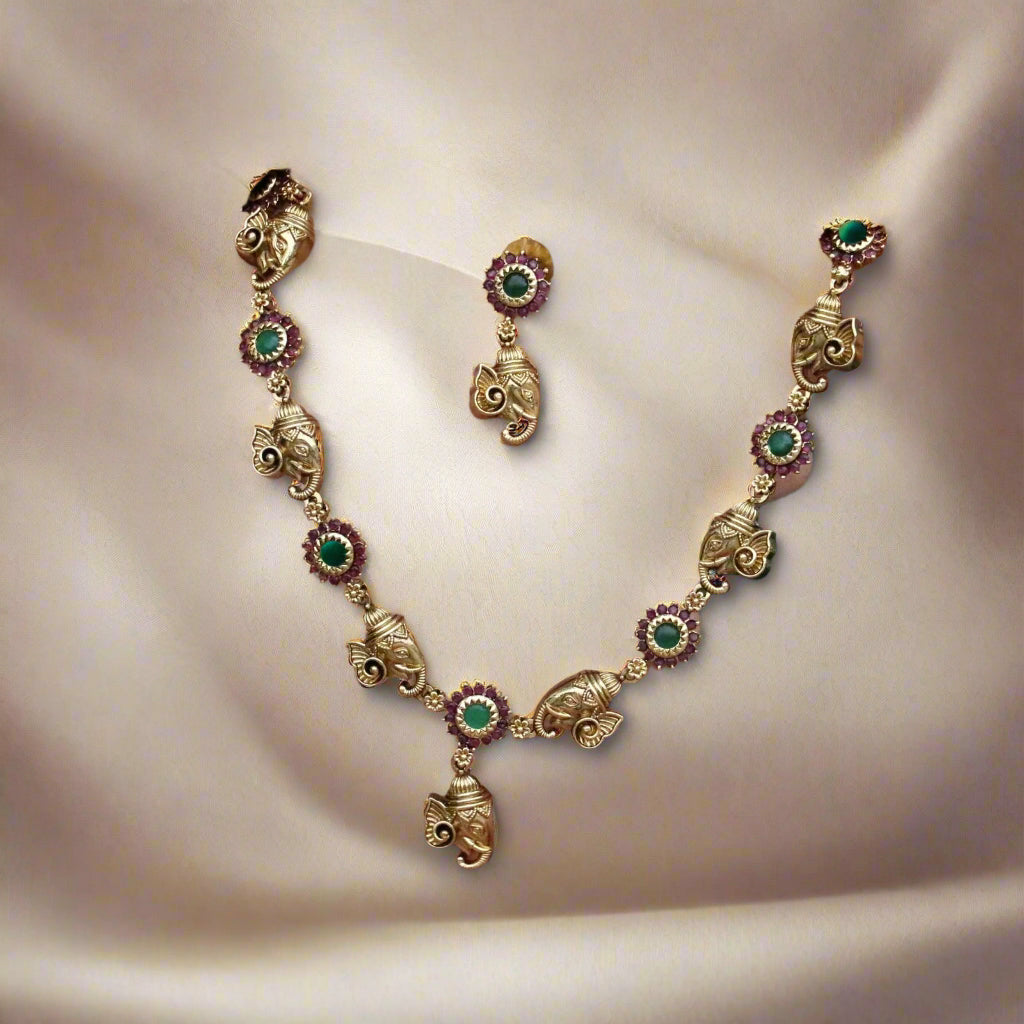 Premium Ganesh kemp stone necklace EJD58