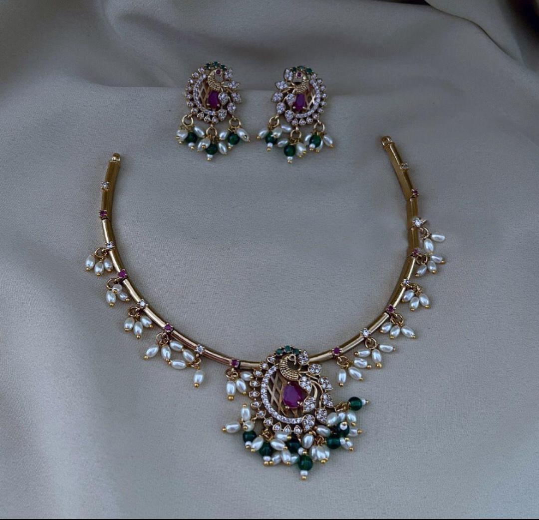 Gold finish Peacock hasili necklace