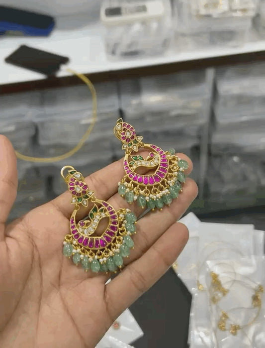 Premium kemp Jadau peacock earrings