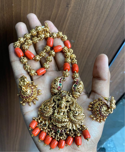 Premium coral Lakshmi Nagas mid length haram