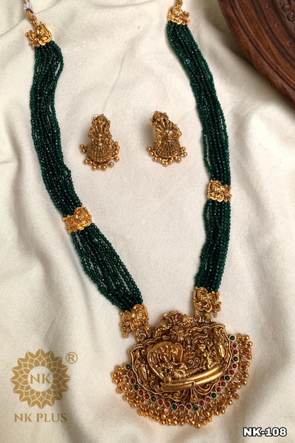 Exquisite Antique Green Luxury narayana Haram | Antique Finish Indian Jewelry for Elite Buyers