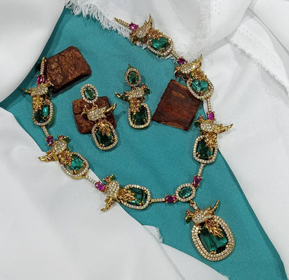 Rama peacock Victorian diamond replica necklace set