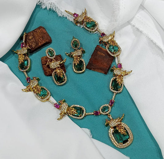 Rama peacock Victorian diamond replica necklace set