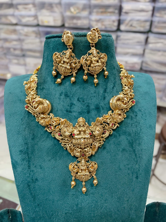 Premium 3D Lakshmi peacock necklace