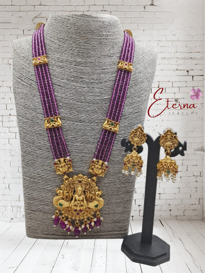 Traditional Lakshmi Pendant Beaded Haram – South Indian Antique Jewelry by Eterna