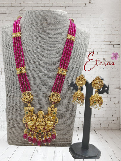 Traditional Lakshmi Pendant Beaded Haram – South Indian Antique Jewelry by Eterna