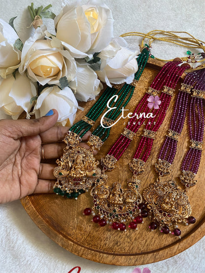 Traditional Lakshmi Pendant Beaded Haram – South Indian Antique Jewelry by Eterna