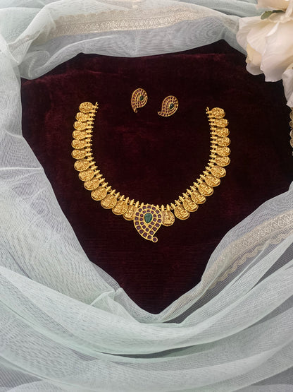 Premium Lakshmi Coin Temple Mango Design Necklace