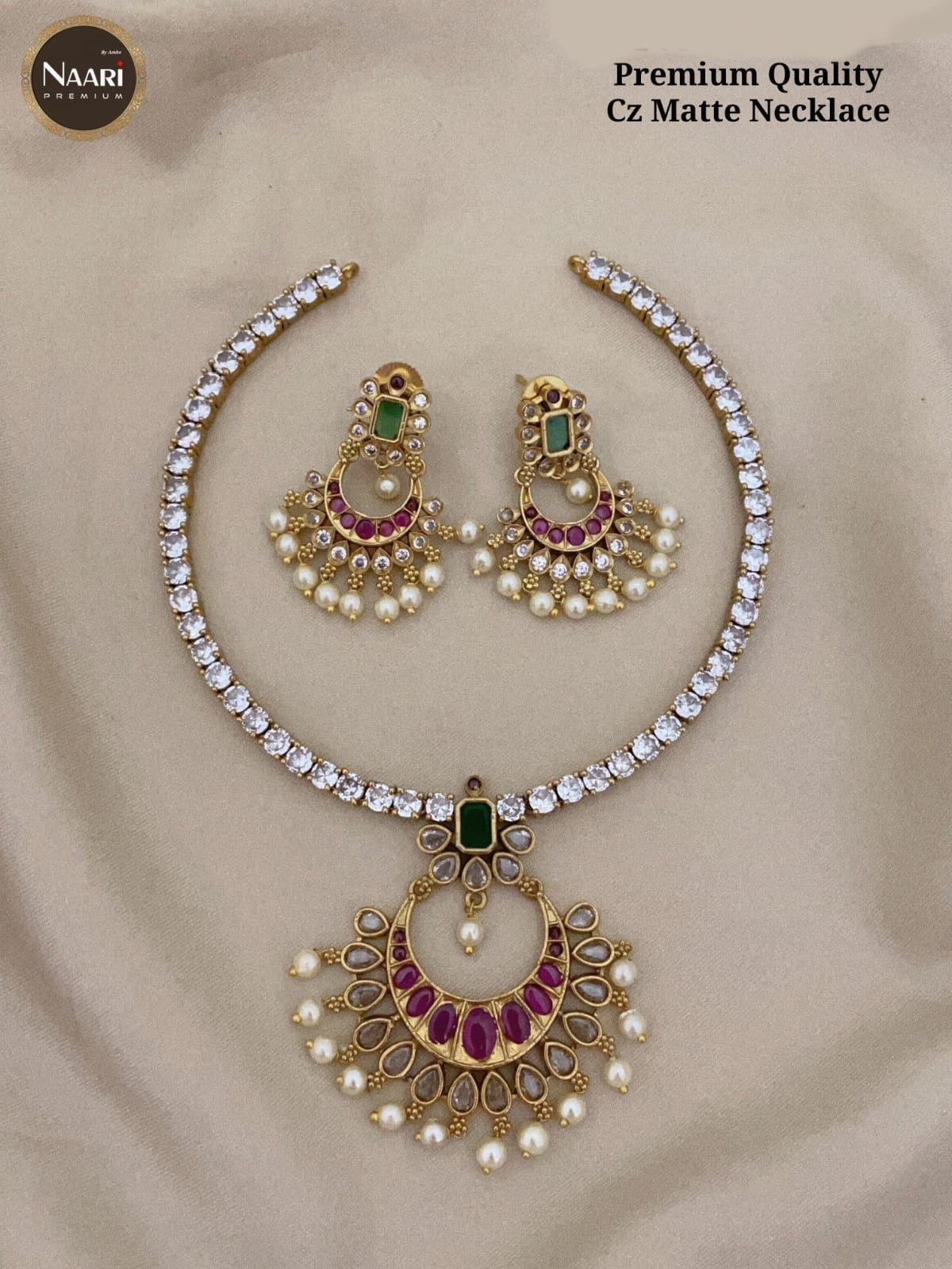 Premium diamond ruby Pearl finish necklace