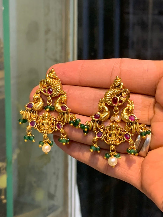 Premium kemp stone peacock earrings - limited stock