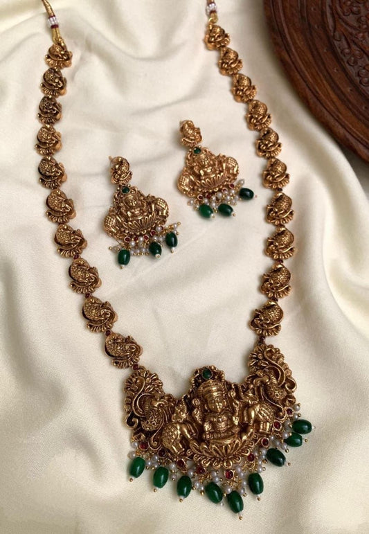 Premium antique finish peacock Lakshmi haram