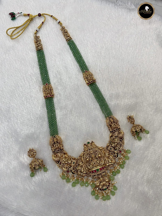 Exquisite Antique Green Luxury Haram onyx beads| Antique Finish Indian Jewelry for Elite Buyers