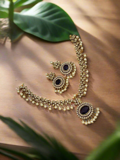 Premium rice pearls diamond finish necklace set