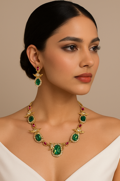 Rama peacock Victorian diamond replica necklace set