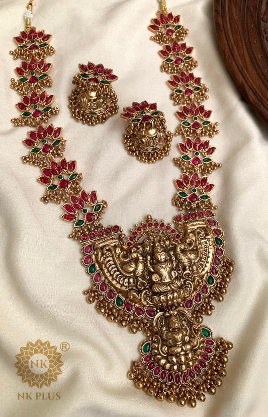 Premium kemp stone lotus Lakshmi haram