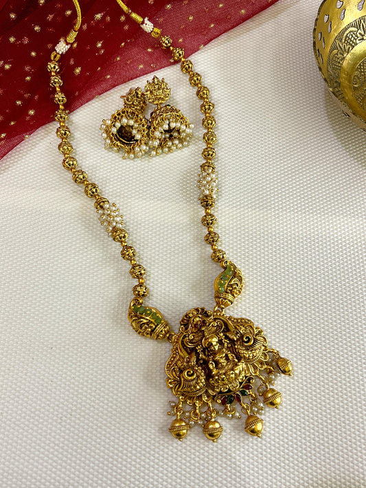 Premium Antique finish lakshmi pearl mid length haram