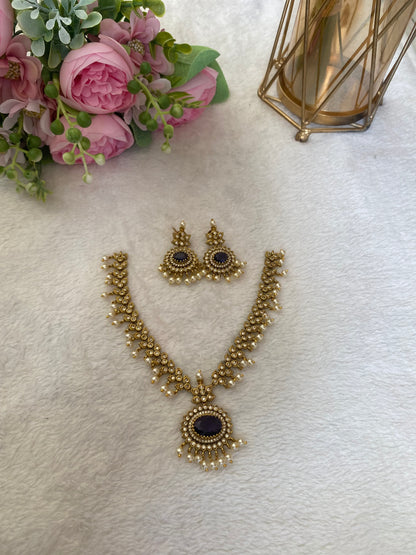 Premium rice pearls diamond finish necklace set