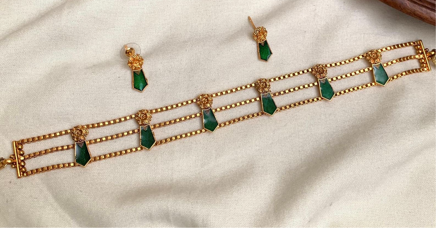 Premium Palak green gold finish choker
