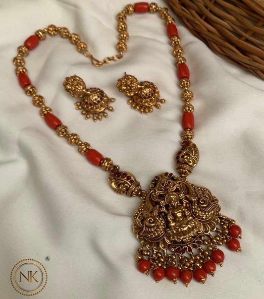 Premium coral Lakshmi Nagas mid length haram