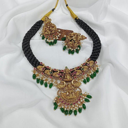 Premium peacock Lakshmi black braided necklace