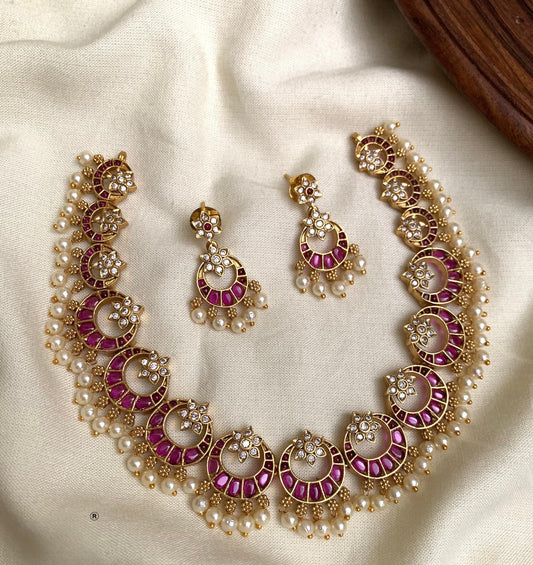 Premium Pearl kempstone necklace set
