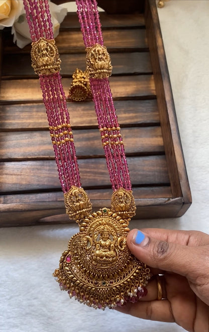 Exquisite Antique lakshmi pink beads Haram | Luxury Indian Jewelry for High-Value Buyers