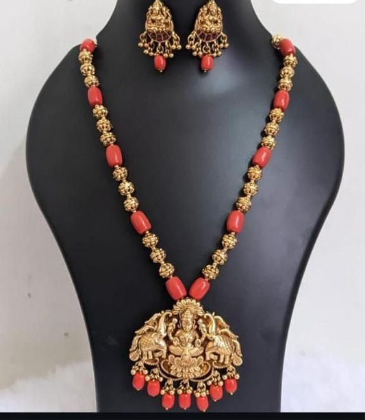 Premium coral Lakshmi Nagas mid length haram