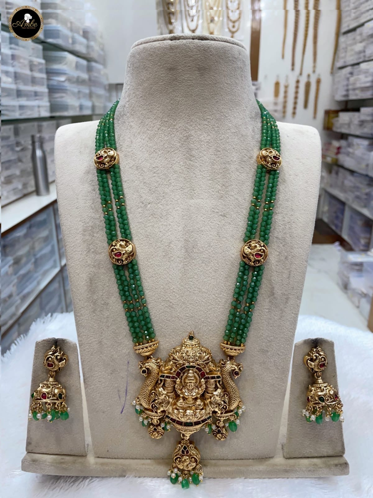 Exquisite Antique Green Luxury Haram onyx beads| Antique Finish Indian Jewelry for Elite Buyers