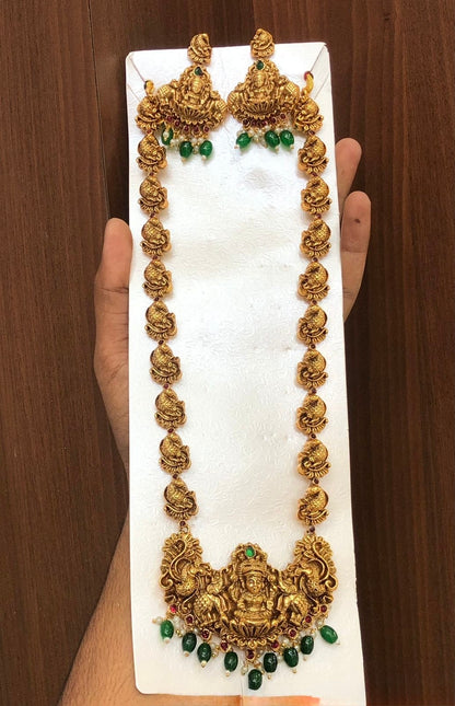 Premium antique finish peacock Lakshmi haram