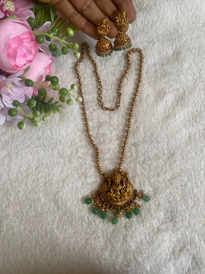 Premium Lakshmi green beads mid haram