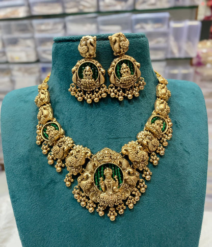 Premium antique finish peacock Lakshmi haram
