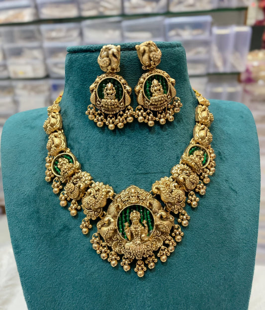 Premium antique finish peacock Lakshmi haram