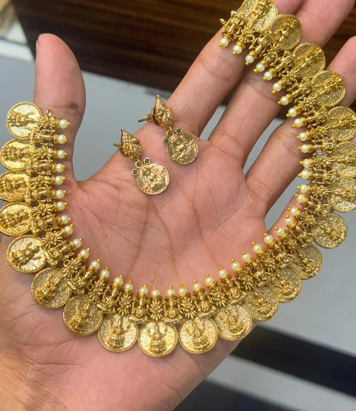Premium 1gm gold finish Lakshmi kaasu necklace