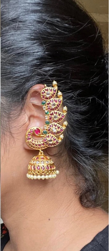 Premium kemp stone peacock jhumkas - hot selling