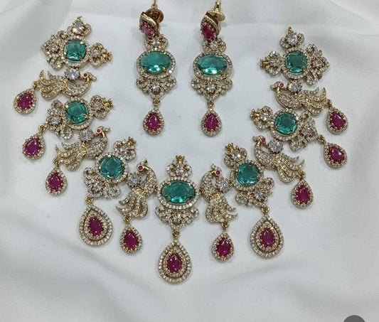 Blue and Red Diamond Replica Grand Necklace: Celeb-Inspired