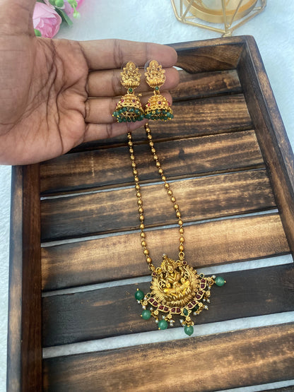 Premium Lakshmi green beads mid haram